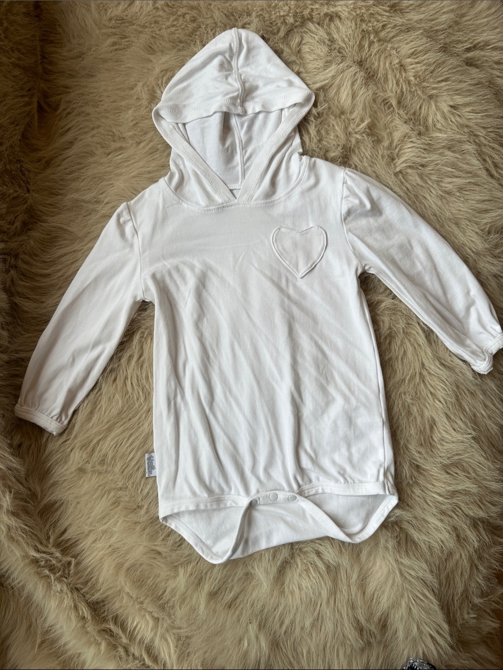 UVSkinz SPF 50 White Hooded Baby Bodysuit with Heart Detail